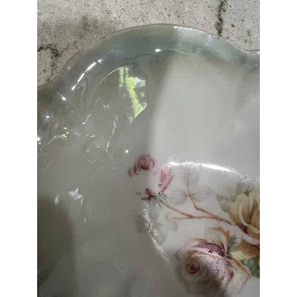 Vintage Made in Bavaria Porcelain Trinket Dish Floral Rose Scalloped Oval 6.25in